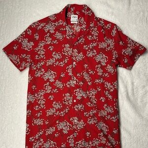 Zara Men's Red and White Floral Shirt